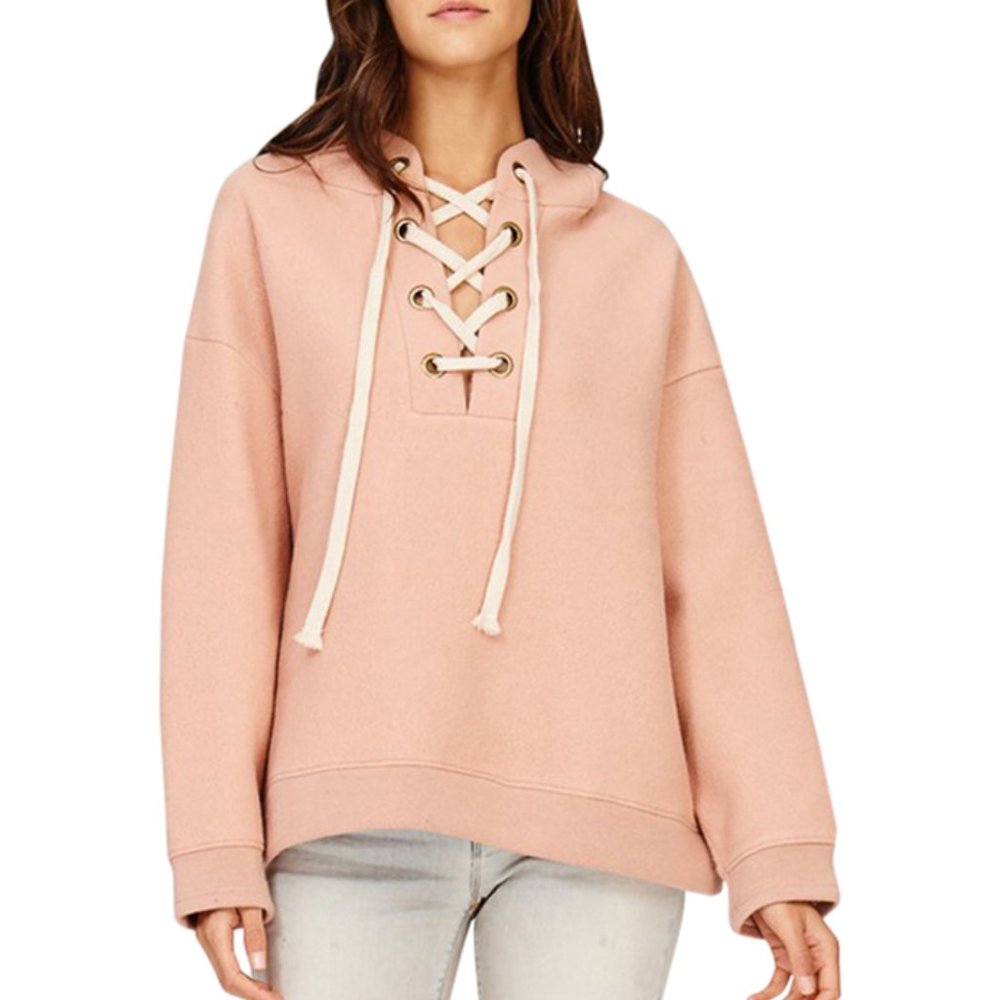 Exaggerated Lace Up Boxy Oversized Fleece Hoodie